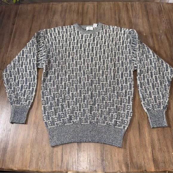 Vintage Men’s 90s Crewneck Sweater Black Blue White Patterned Valentino Garavani - Picture 2 of 8